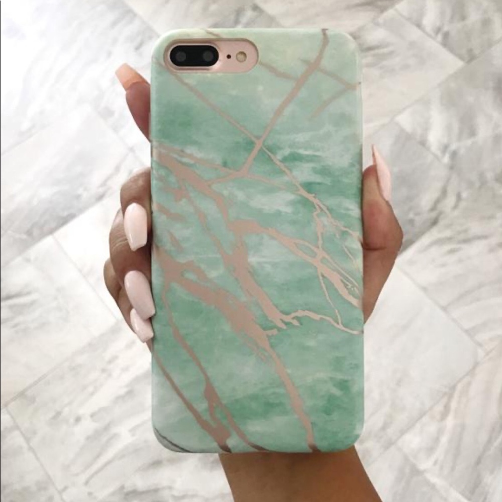 (SOLD) MINT AND ROSE GOLD MARBLE PHONE CASE